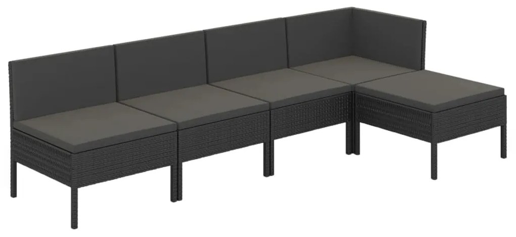 Set divani da giardino 5 pz con cuscini in polyrattan nero