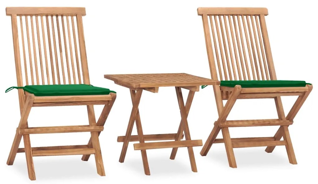 Set Da Pranzo Giardino Pieghevole 3 Pz Cuscino Massello Di Teak /