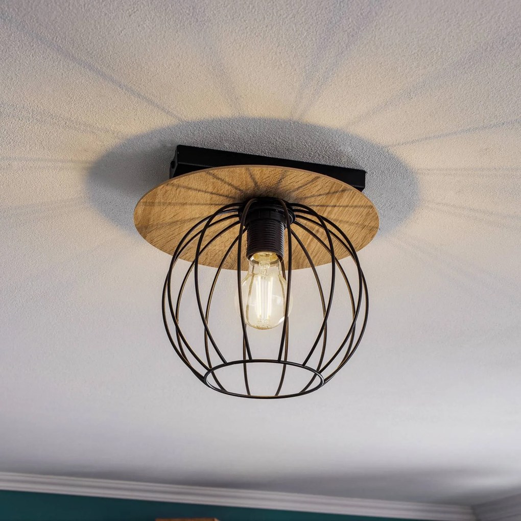 SIGMA Plafoniera Malin, schermo rotondo in legno, 1 luce