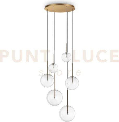 Equinoxe sospensione in vetro trasparente e ottone antico 6 luci at...