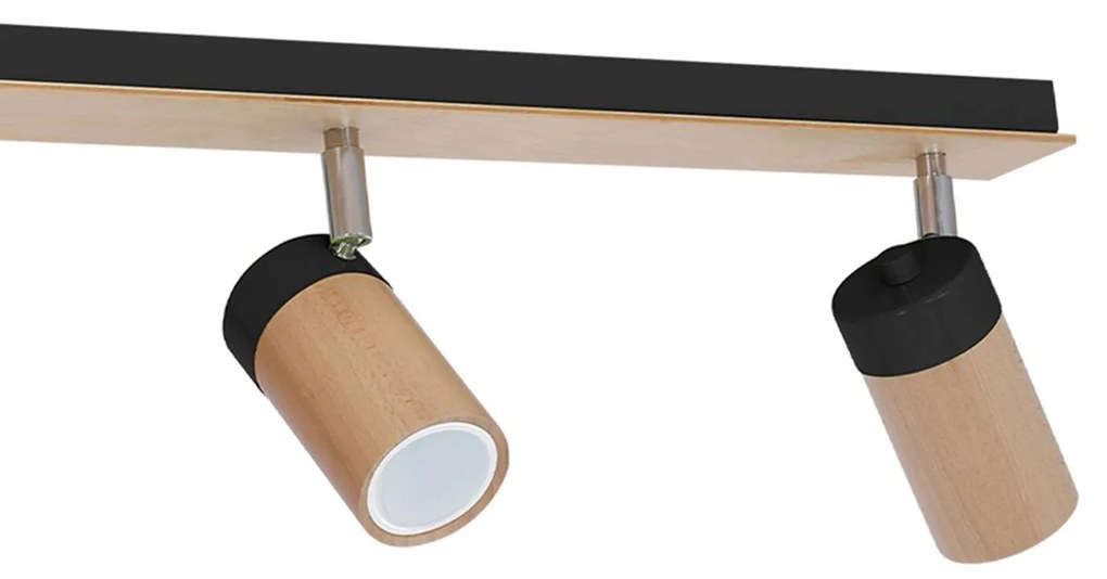 Eko-Light Faretto da soffitto Baron, 3 luci, nero/legno