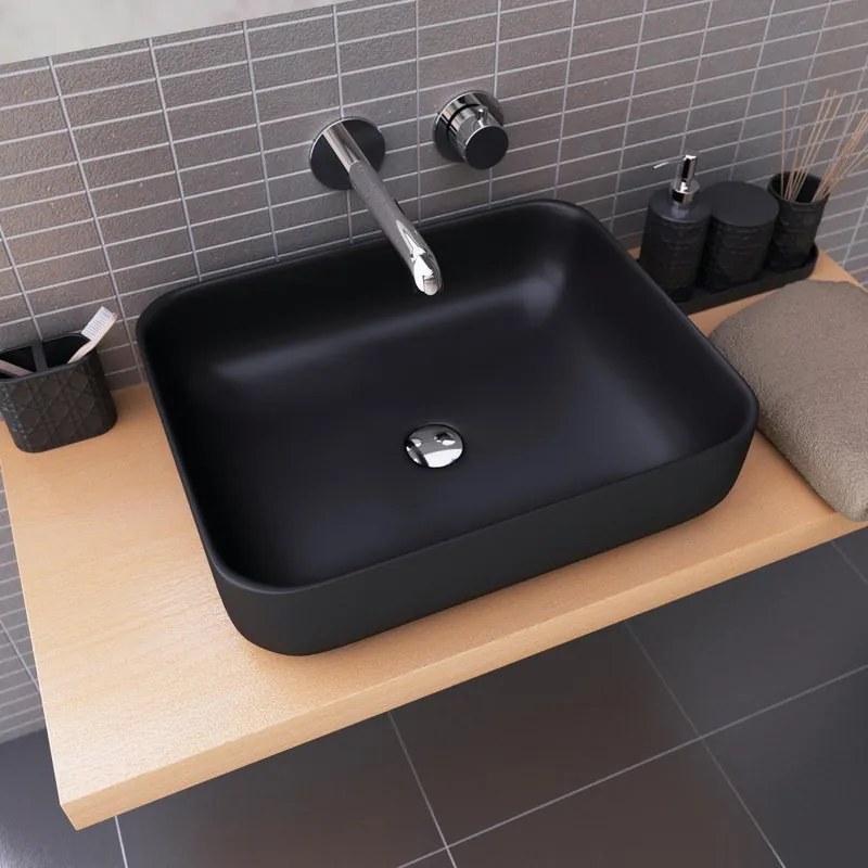 Lavabo da appoggio Catania rettangolare in ceramica L 50 x H 13.5 x P 11 cm nero opaco