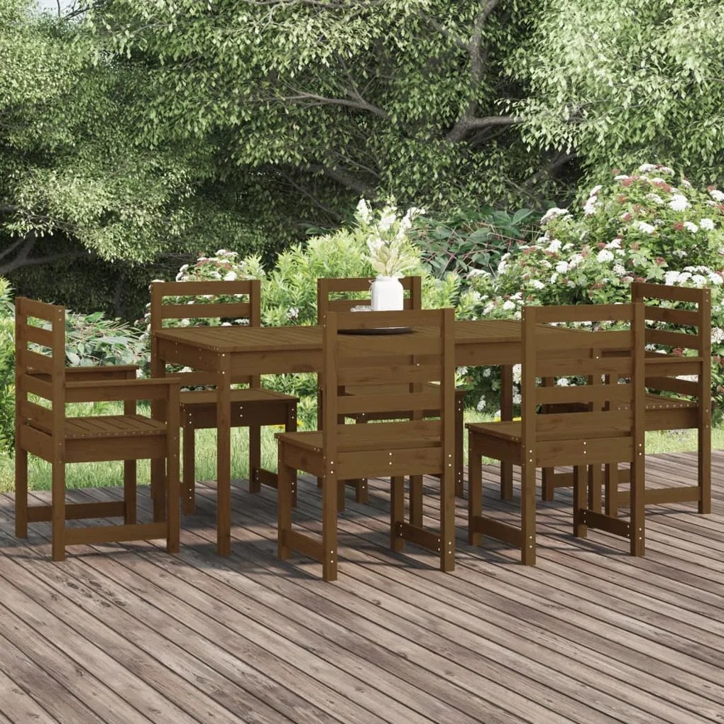 Set da Pranzo da Giardino 7 pz Miele in Legno Massello di Pino