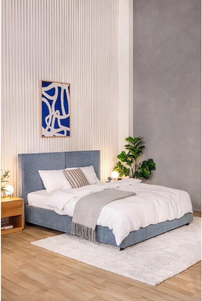 Letto matrimoniale imbottito blu con contenitore e rete inclusi 180x200 cm Myra Bold – Bonami Selection