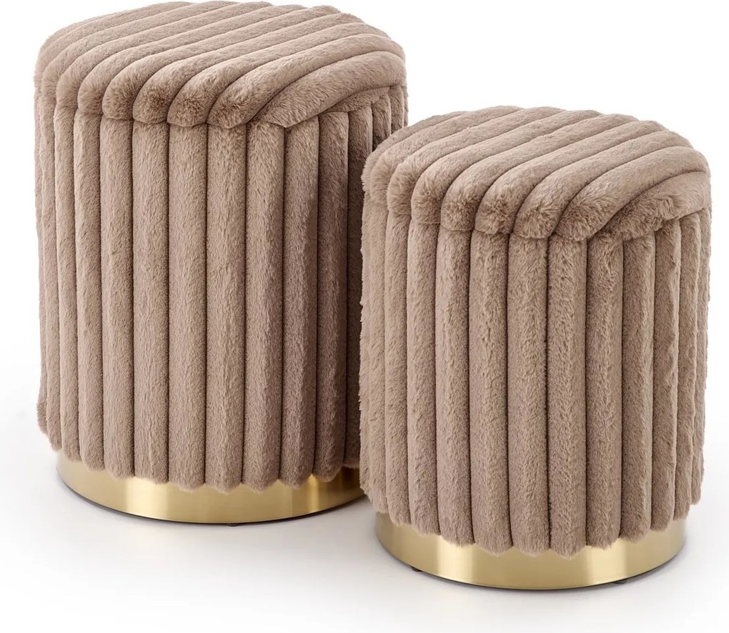 Set 2 Pouf FIDO con contenitore – cappuccino / oro – ø36x44 cm e ø31x38 cm