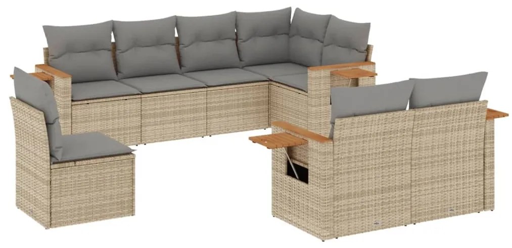 Set Divano da Giardino 8 pz con Cuscini Beige in Polyrattan