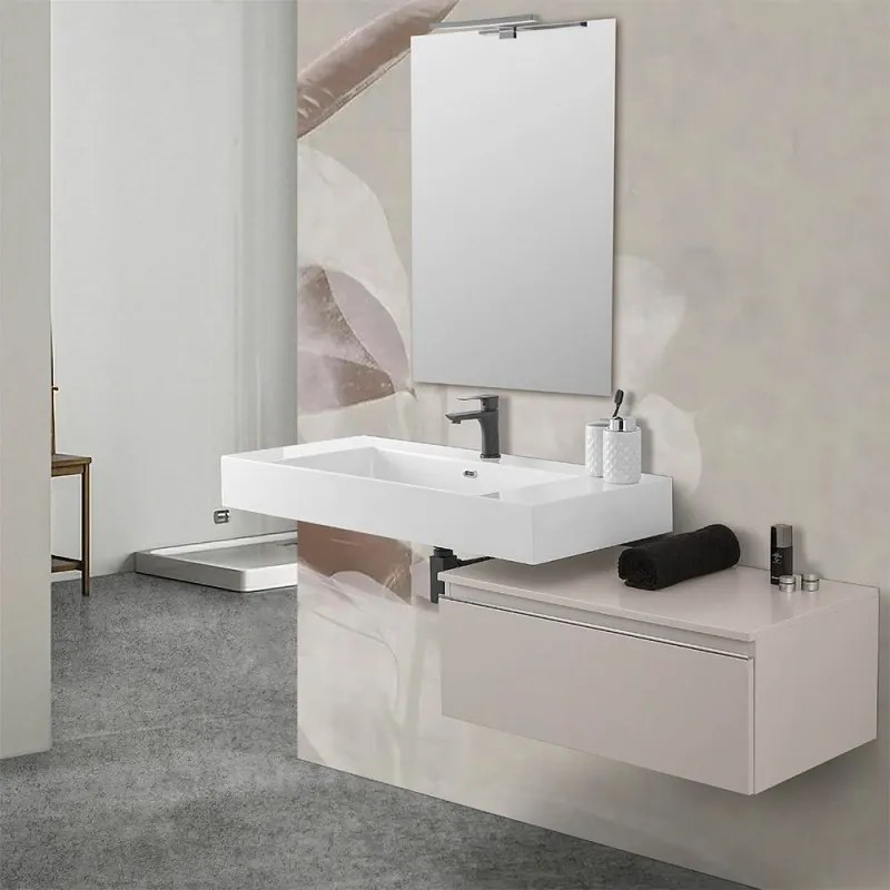 Mobile bagno sospeso 80 con lavabo 100  grigio perla e specchio   Iside