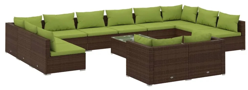 Set divani da giardino 13 pz con cuscini in polyrattan marrone