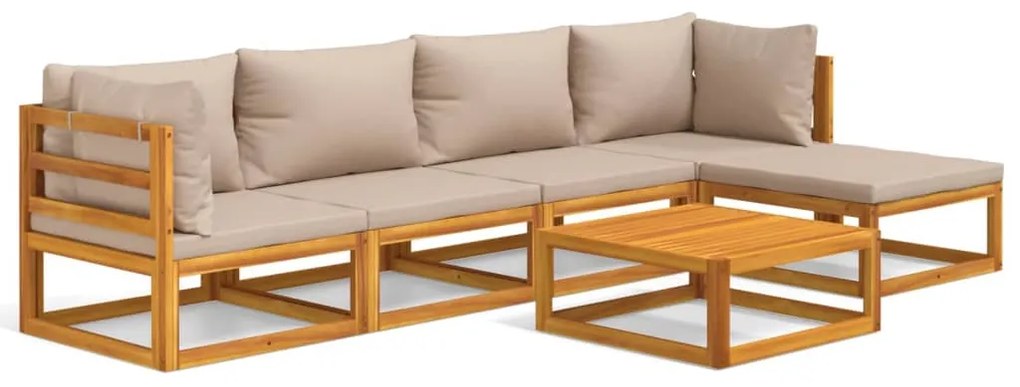 Set salotto da giardino 6pz con cuscini tortora legno massello