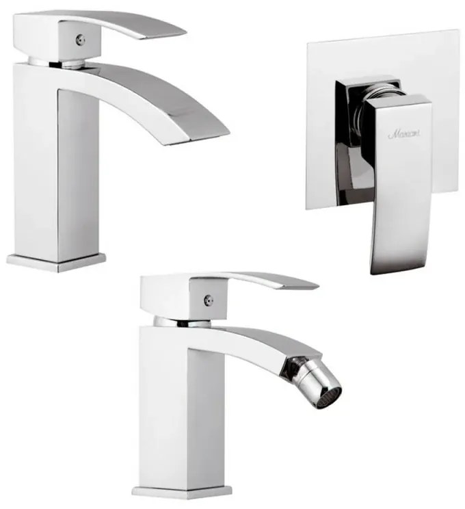 Set miscelatori con doccia a incasso lavabo e bidet in ottone cromato Mariani linea Marte