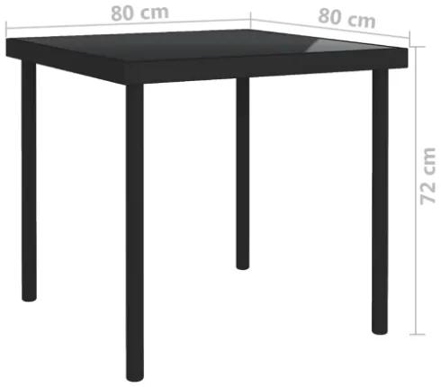 Tavolo da Pranzo per Esterni Nero 80x80x72 cm Vetro e Acciaio