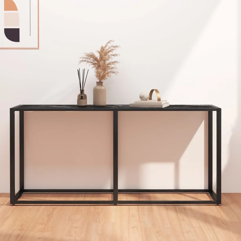 Tavolo consolle nero marmo 160x35x75,5 cm in vetro temperato