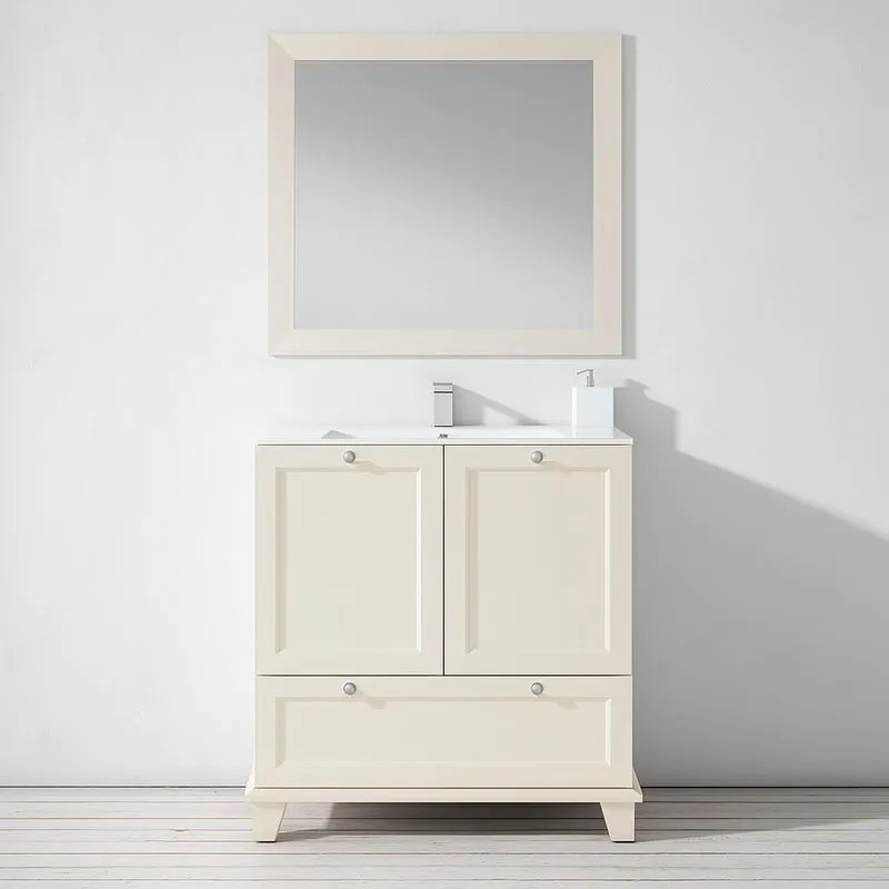 Mobile bagno con lavabo L 80 cm perla, 2 ante per vasca centrale Unike