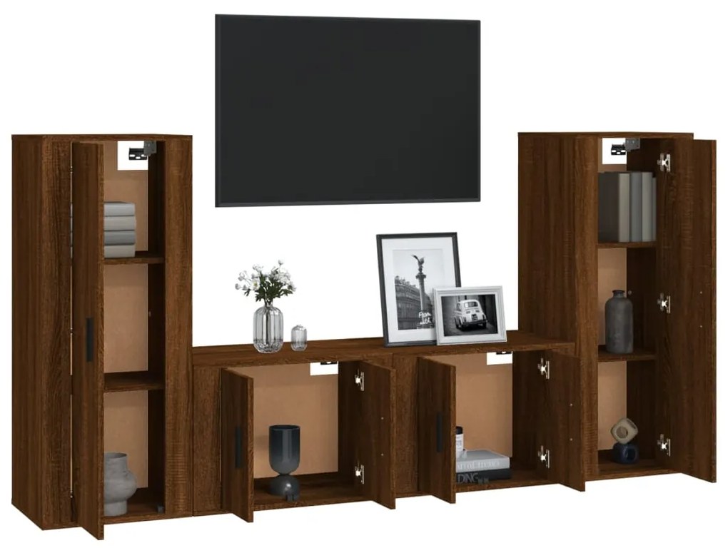 Set mobili porta tv 4 pz rovere marrone in legno multistrato