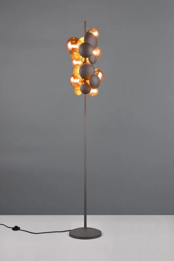 Lampada da terra con paralume in vetro grigio-oro (altezza 155 cm) Bubble - Trio Select