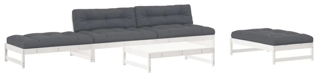 Set divani da giardino 6pz con cuscini in legno massello bianco