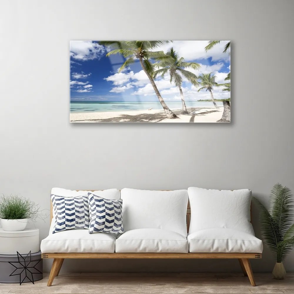 Quadro vetro Spiaggia di mare Palm Landscape 100x50 cm