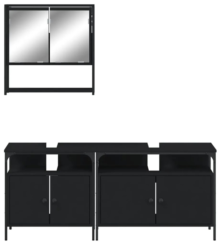 Set mobili da bagno 3 pz nero in legno multistrato