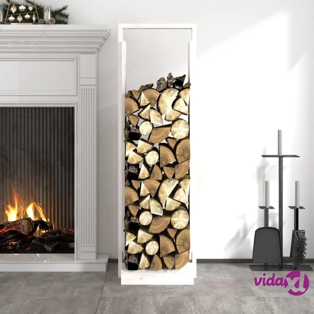 vidaXL Portalegna Bianco 33,5x30x110 cm in Legno Massello di Pino