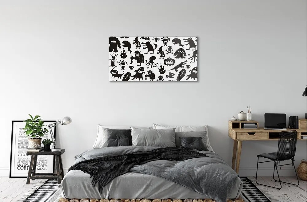 Quadro di vetro Sfondo bianco creature nere 120x60 cm
