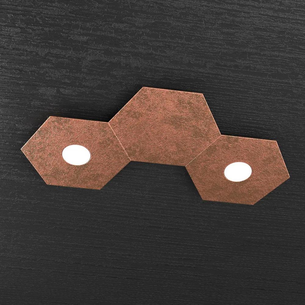 Plafoniera Moderna 3 Moduli Hexagon Metallo Foglia Rame 2 Luci Led 12X2W