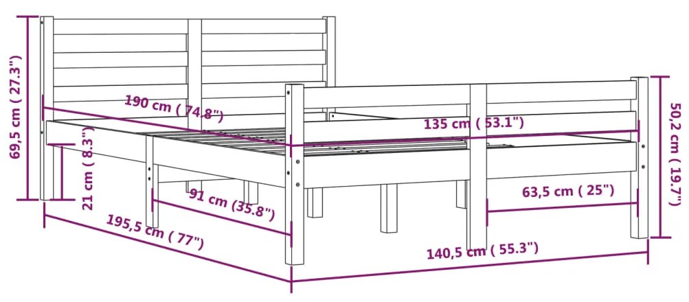 Giroletto Nero in Legno Massello 135x190 cm Double