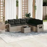 Set Divani da Giardino 7pz con Cuscini Grigio Chiaro Polyrattan 3252559