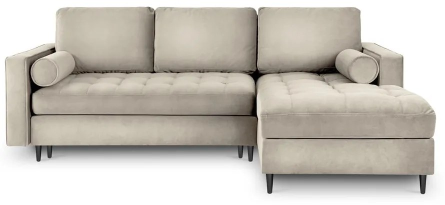 Divano letto angolare in velluto beige, angolo destro Santo - Milo Casa