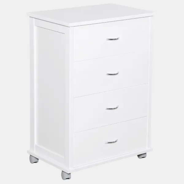 Cassettiera con ruote ICON 58X83h cm in Legno di Faggio a 4 Cassetti Laccato Bianco