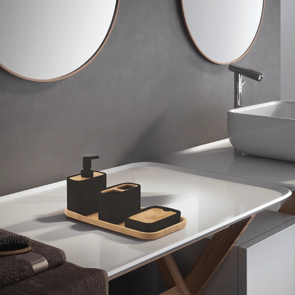 Set 4 Accessori D'Appoggio Gedy "Ninfea" Nero Opaco/Naturale