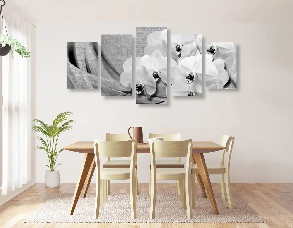 Quadri 5 pezzi – Orchidea su tela in bianco e nero