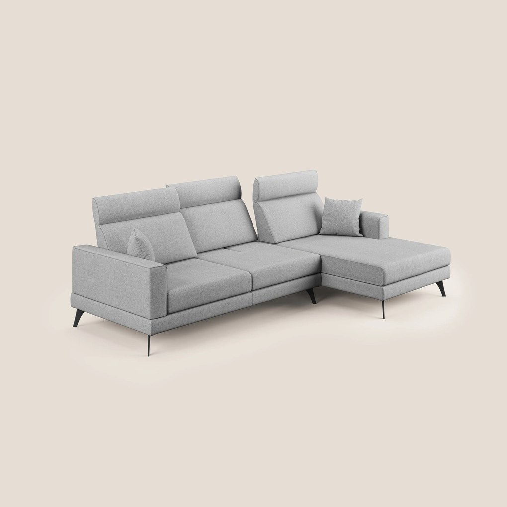 Slide Divano angolare con schienali traslanti e poggiatesta regolabili in tessuto smacchiabile T05 grigio