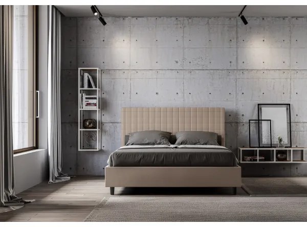 Letto matrimoniale contenitore imbottito 160x210 similpelle tortora Sunny