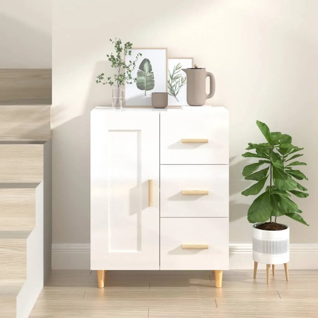 Credenza 69,5x34x90 cm in legno multistrato bianco lucido