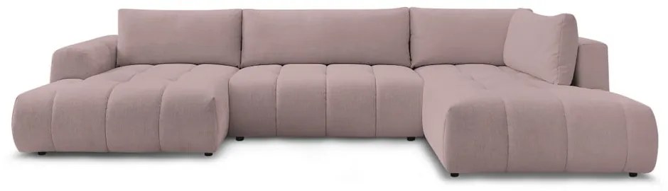 Divano angolare rosa allungabile e con contenitore (penisola a destra/a U) con rivestimento in ciniglia Fuji – Bobochic Paris