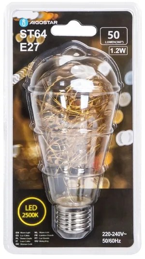 Lampadina LED FILAMENT ST64 E27/1,2W/230V 2500K - Aigostar