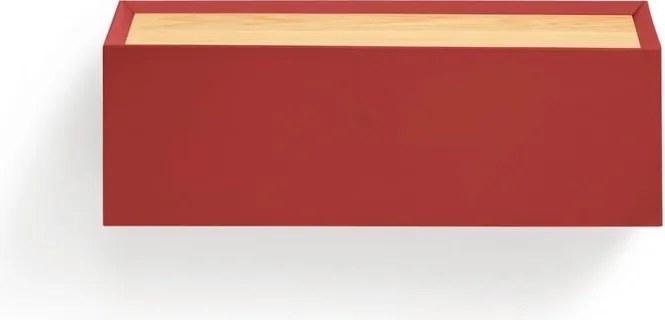 Comodino rosso con piano effetto rovere da parete Arista – Teulat