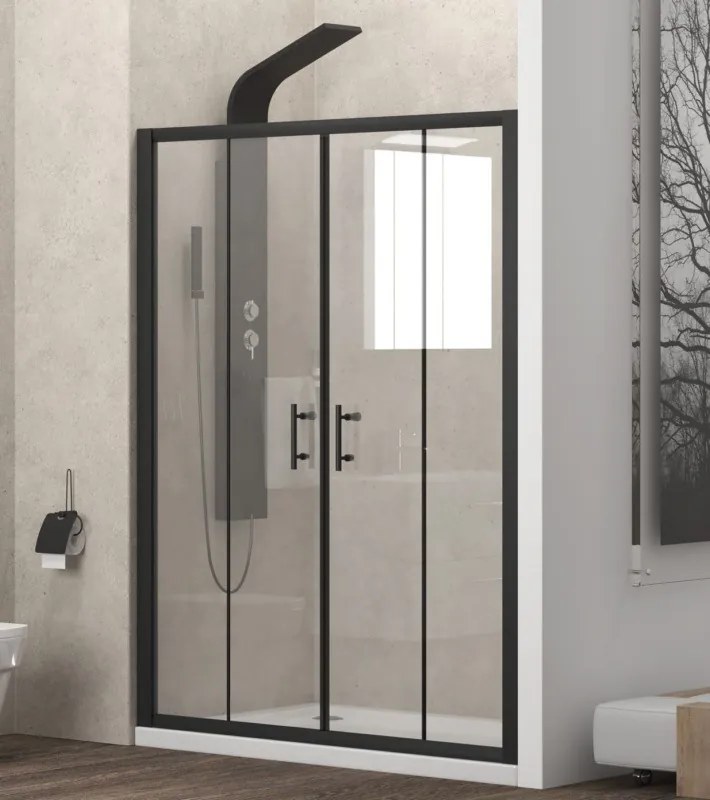 Nicchia doccia 200cm doppio scorrevole anticalcare telaio nero KFN6000 - KAMALU