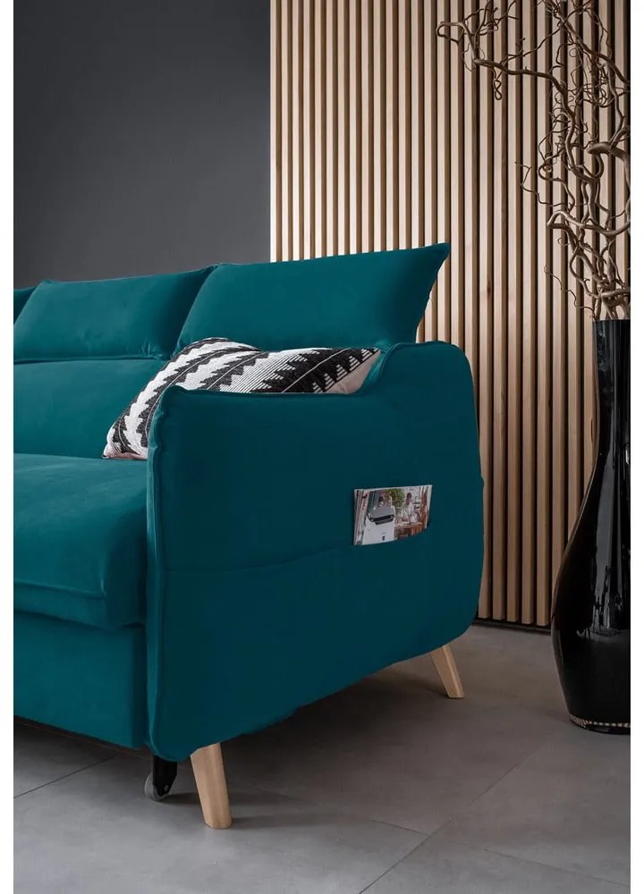 Divano letto angolare in velluto turchese (angolo sinistro) Sweet Harmony - Miuform