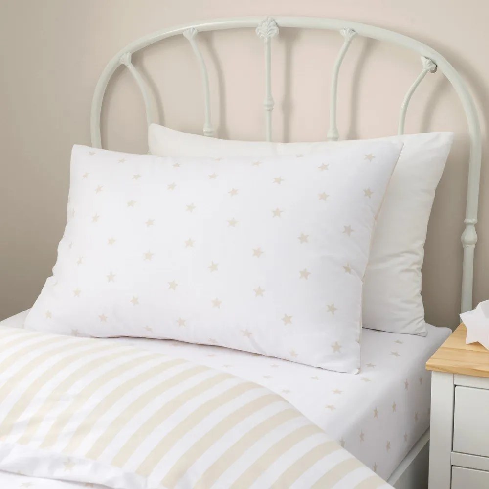 Set copripiumino e federa da bambini bianco e beige in cotone per letto singolo 135x200 cm Mini Star & Stripes – Bianca