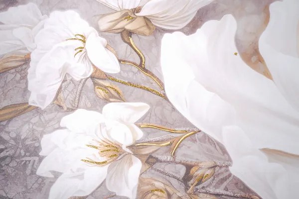 Quadro tela moderno 80x160 cm floreale con decori in oro