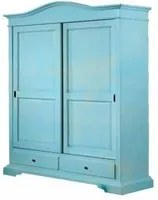 Armadio 2 porte legno shabby azzurro consumato 180x67x225