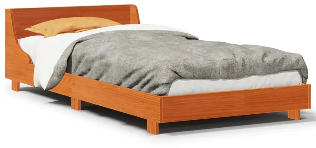 Letto Senza Materasso Marrone Cera 90x190 Cm İn Legno Di Pino /