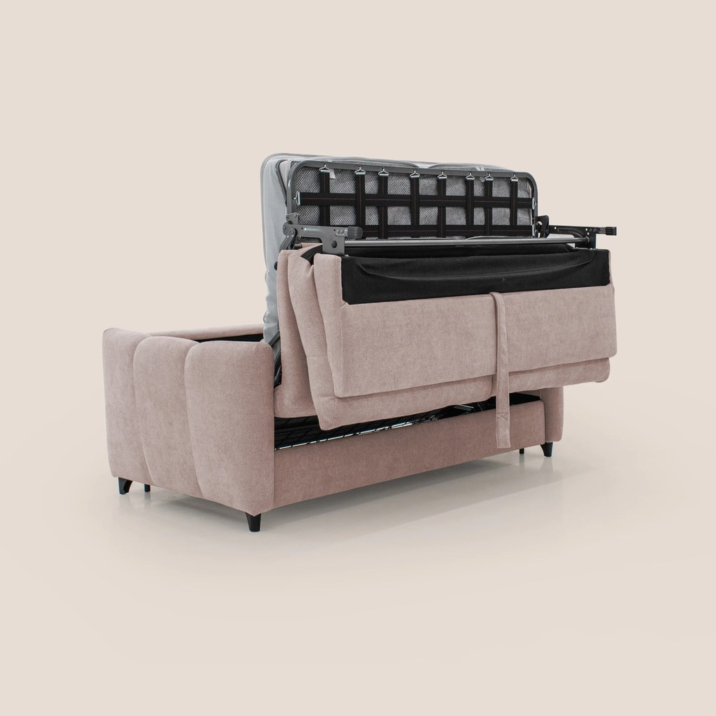 Peonia divano letto scandinavo con materasso H18 cm e morbido e alto schienale in tessuto Bouclé impermeabile T07 rosa