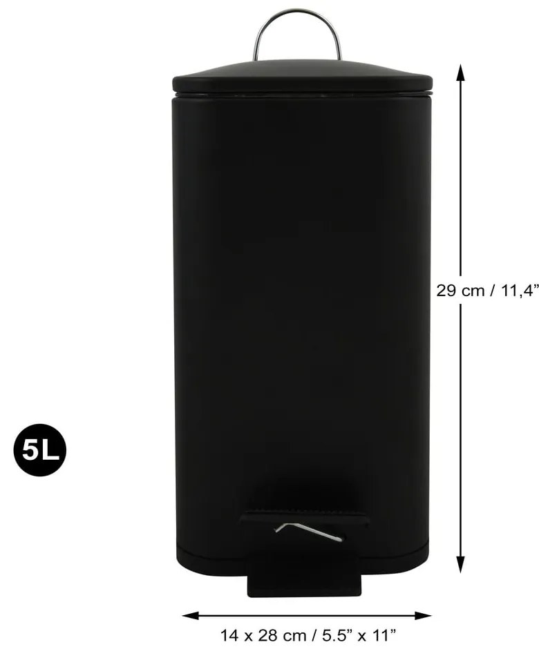 Cestino per la spazzatura nero opaco in acciaio con pedale 5 l Erik – Spirella