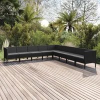 Set Divani da Giardino 9 pz con Cuscini in Polyrattan Nero 3094465