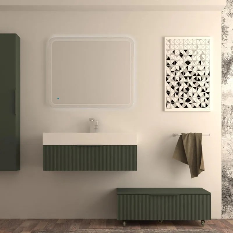 Mobile da bagno sospeso sotto lavabo Modula di BADEN HAUS L 90 x H 25 x P 44 cm verde  opaco  cannettato, 1 cassetto