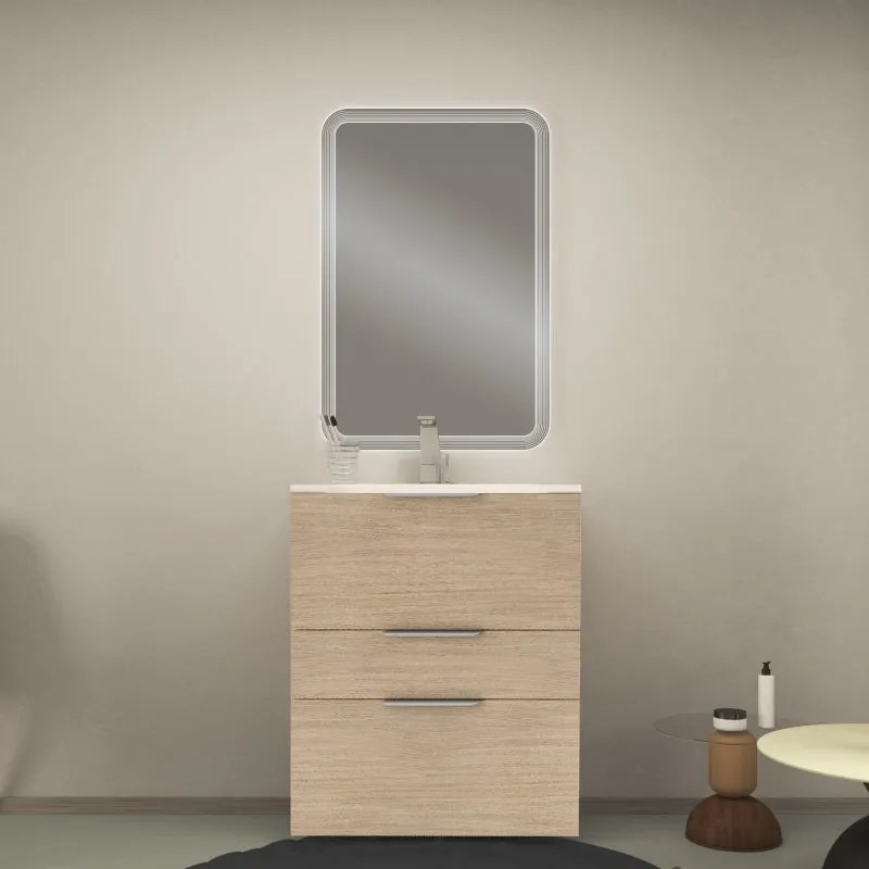 Mobile bagno con lavabo L 60 x H 50 x P 60 cm rovere naturale 3 cassetti per vasca centrale Neo