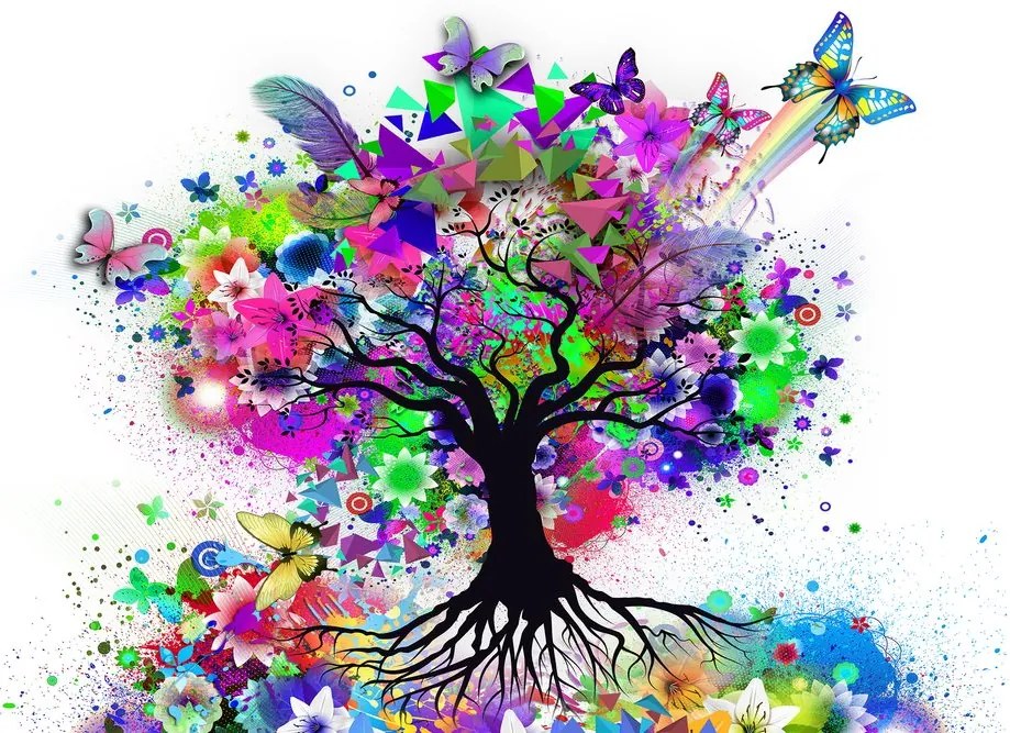Quadro su tela – Albero fiorito pieno di colori