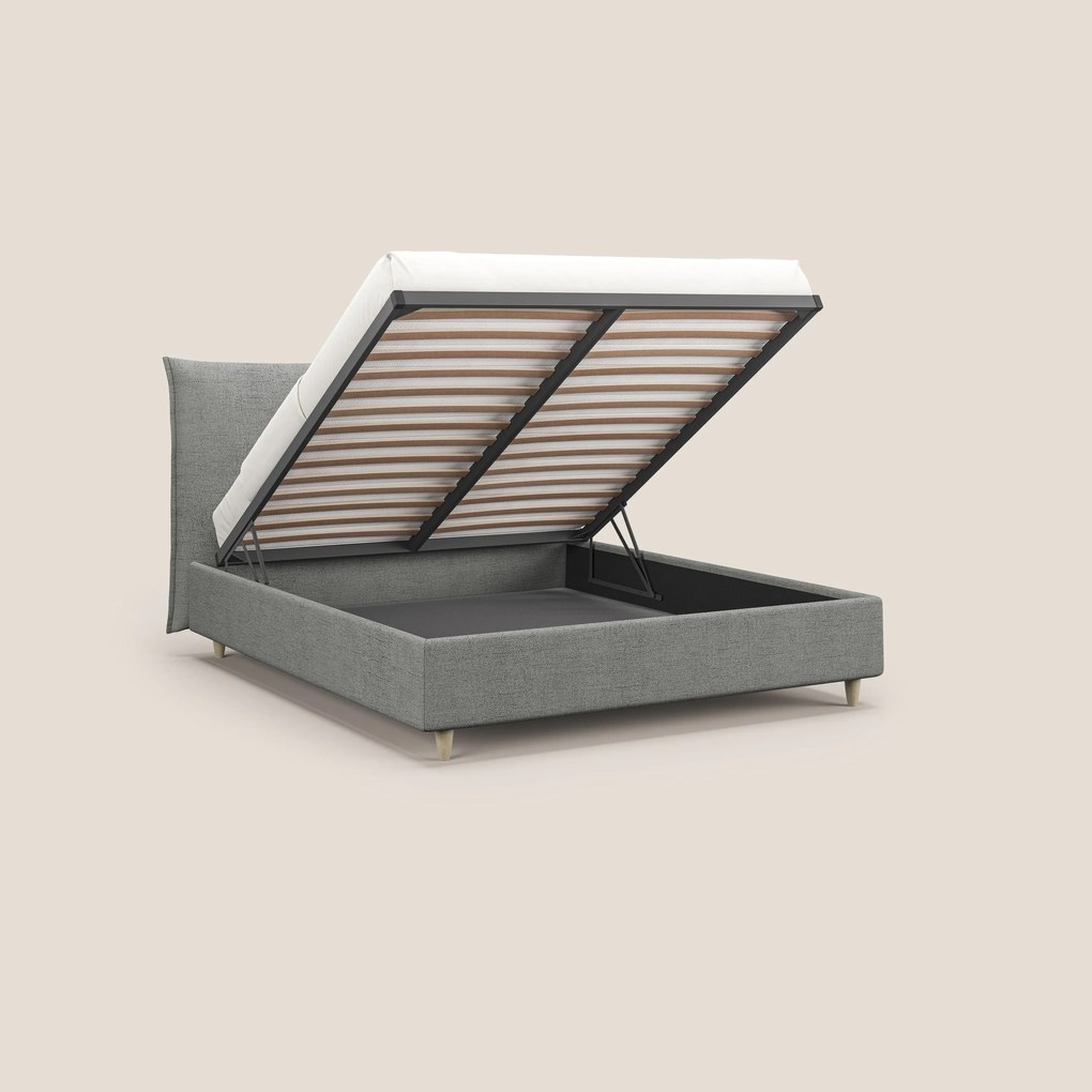 Audrey letto imbottito contenitore e sfoderabile in tessuto fiammato impermeabile T03 grigio chiaro